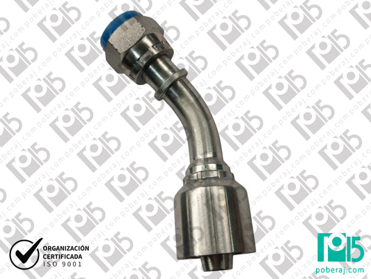 Terminal pre-prensado 1.1/4" codo 45° x HG 1.5/8" unf jic Acero al carbono Código referente: 1JC4-20-20