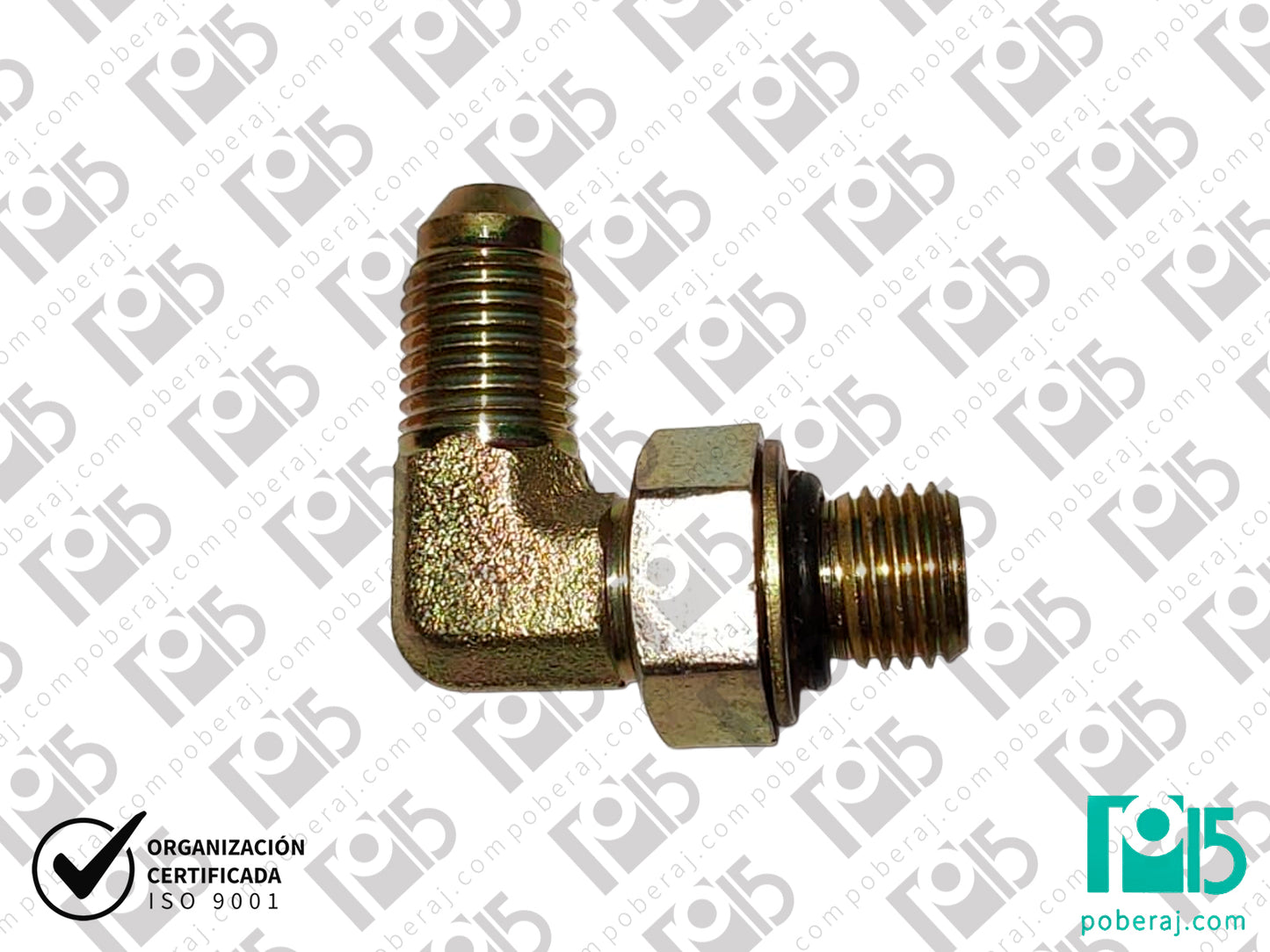Codo 90º Rosca Macho UNF AS JIC 37º a Rosca Macho UNF para O’Ring con tuerca y Arandela Codigo D0505