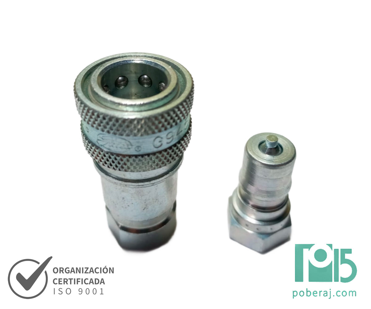 Acoples Hidráulicos con retención - Cuerpo (Hembra) + Niple (Hembra) - Rosca (Hembra) Código A073N