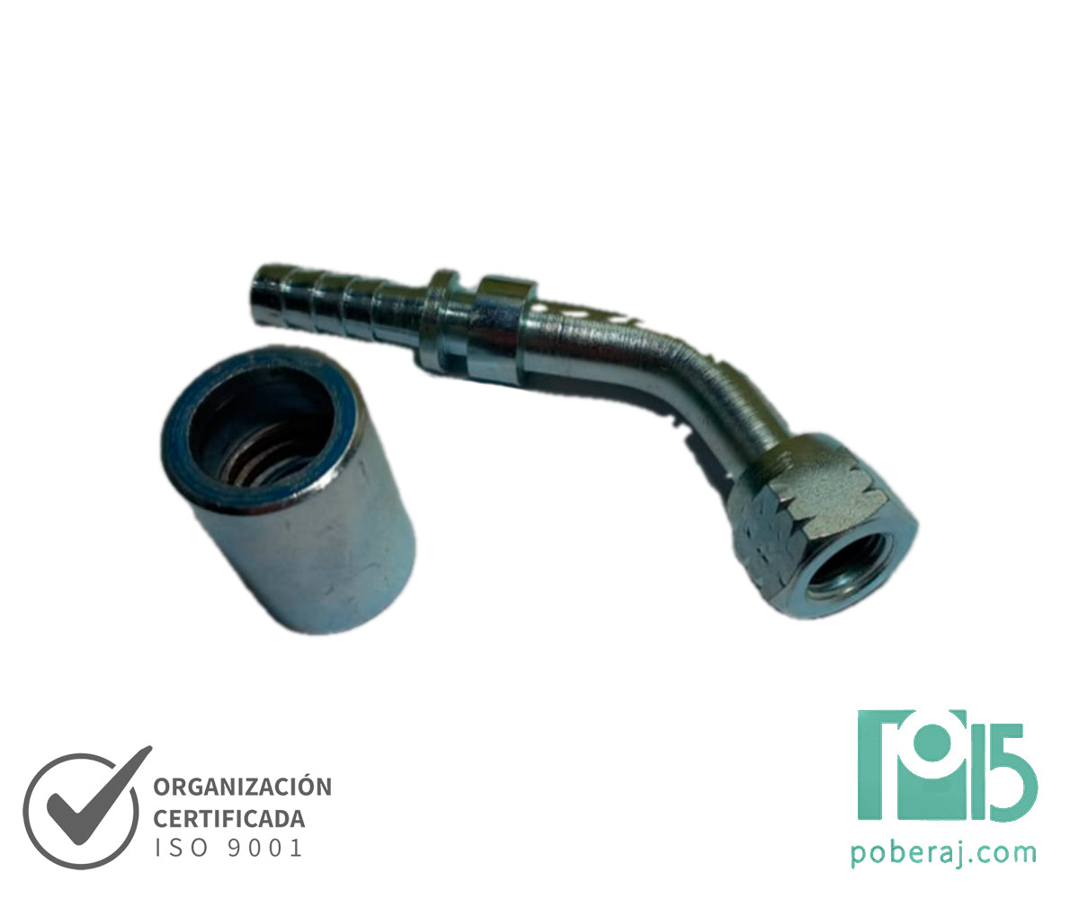 C2207 Conexión Prensada para Manguera SAE 100 R1/R2 Hembra Giratoria Codo 45 Rosca UNF Asiento Hembra JIC 37