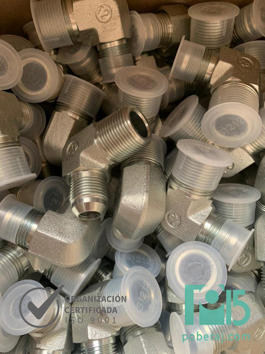 D0526 Codo 90º rosca macho UNF asiento JIC 37º a rosca macho BSPT