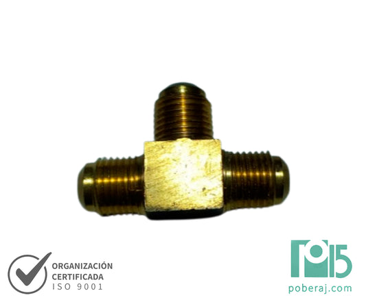 D0547 Tee Rosca Macho UNF Asiento JIC 37º a Rosca Macho UNF Asiento JIC 37º a Rosca Macho UNF Asiento JIC 37º (Bronce)