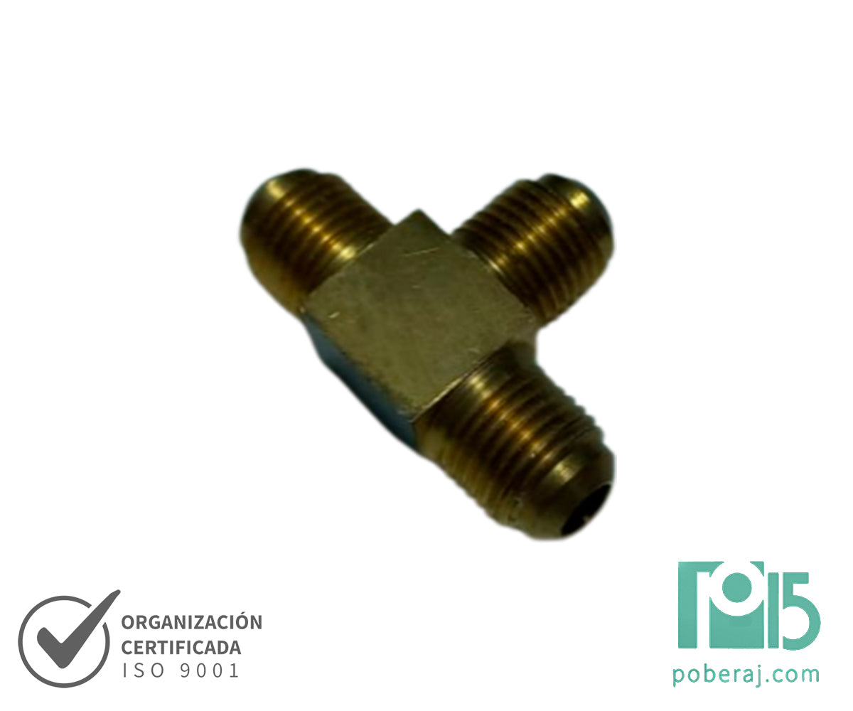 D0547 Tee Rosca Macho UNF Asiento JIC 37º a Rosca Macho UNF Asiento JIC 37º a Rosca Macho UNF Asiento JIC 37º (Bronce)