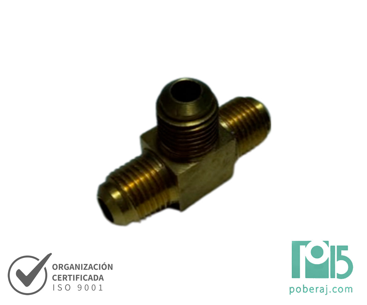 D0547 Tee Rosca Macho UNF Asiento JIC 37º a Rosca Macho UNF Asiento JIC 37º a Rosca Macho UNF Asiento JIC 37º (Bronce)