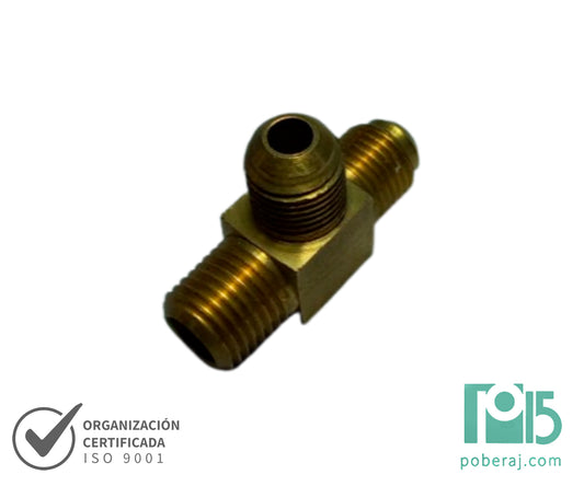 D0548 Tee Rosca Macho UNF Asiento JIC 37º a Rosca Macho NPTF a Rosca Macho UNF Asiento JIC 37º (Bronce)
