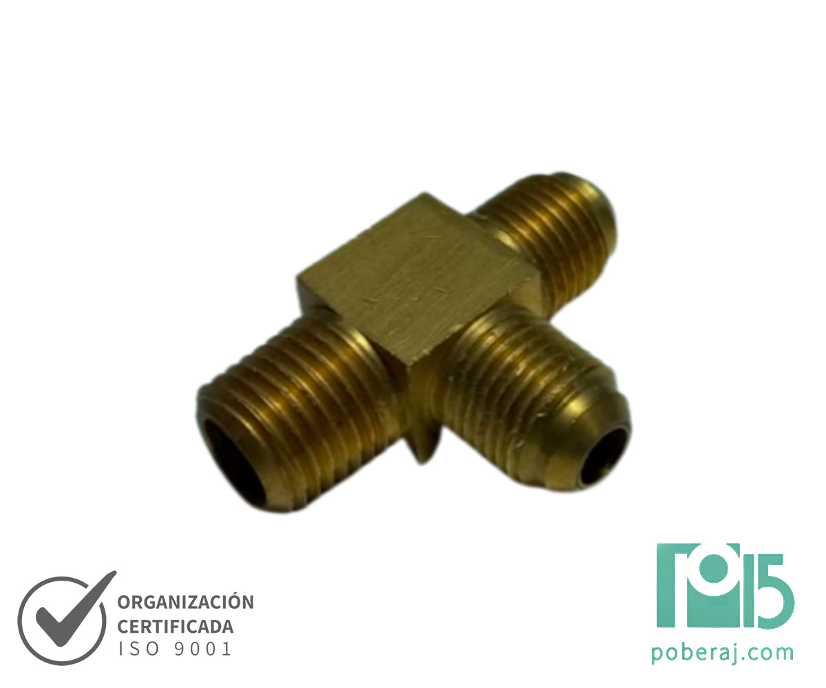 D0548 Tee Rosca Macho UNF Asiento JIC 37º a Rosca Macho NPTF a Rosca Macho UNF Asiento JIC 37º (Bronce)