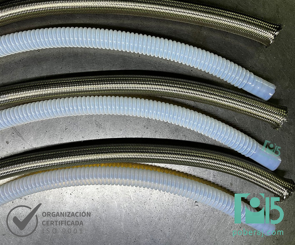 Manguera PTFE corrugada con refuerzo de Acero Inoxidable Codigo M043F
