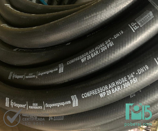 Manguera Industrial FLEXPOWER Agua-Aire PT:20 BAR Negra Codigo M101F