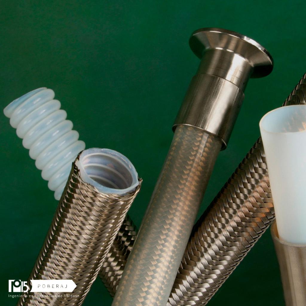 Manguera Hidraulica SAE100 R14 Flexible de PTFE Liso con Refuerzo de Acero Inoxidable Codigo M014