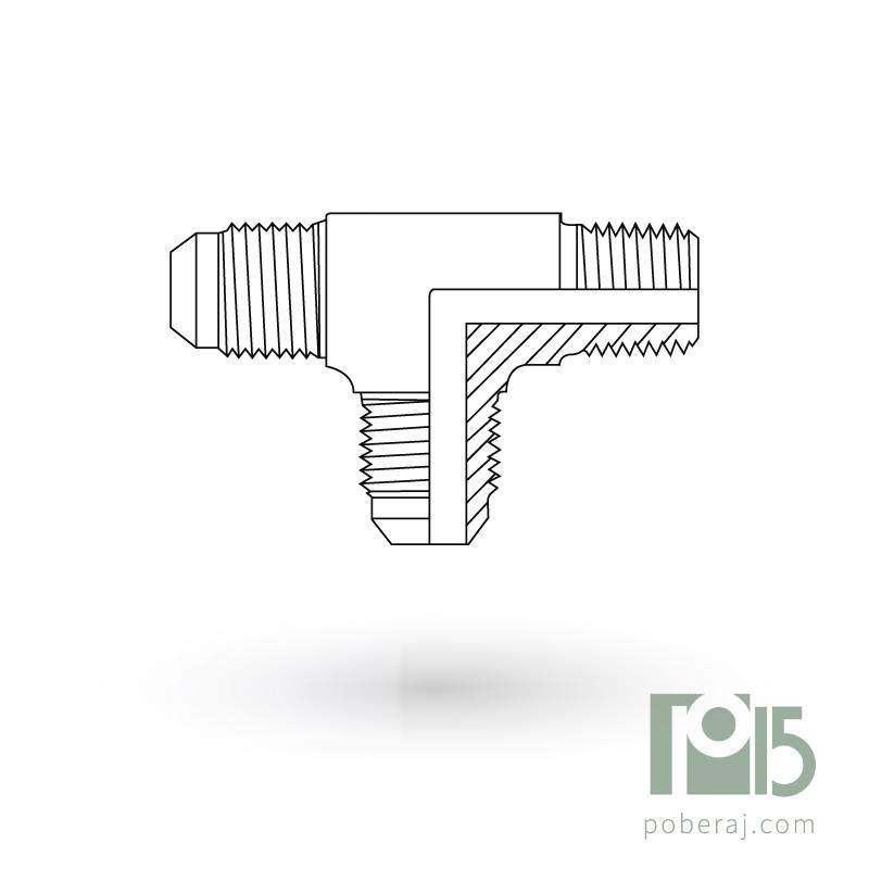 D0511 Tee rosca macho UNF asiento JIC 37º a rosca macho NPTF a rosca macho UNF asiento JIC 37º