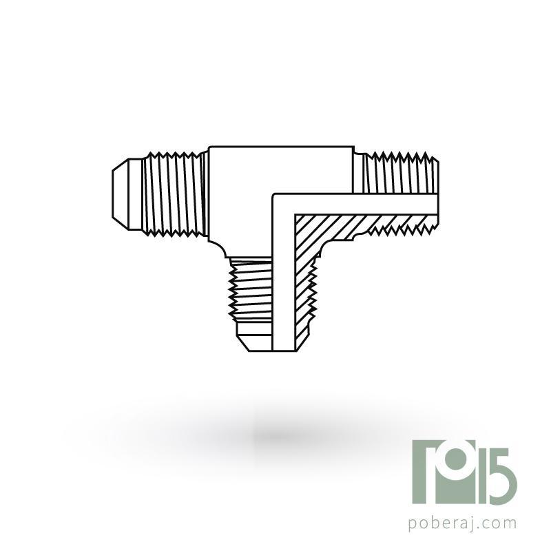 D0527 Tee rosca macho UNF asiento JIC 37º a rosca macho BSPT a rosca macho UNF asiento JIC 37º