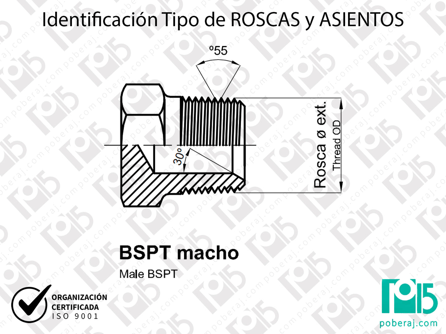 W- Identificación Tipo de ROSCAS y ASIENTOS: BSPT macho