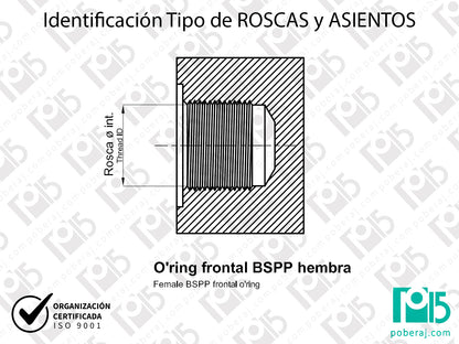 W- Identificación Tipo de ROSCAS y ASIENTOS: O'ring frontal BSPP hembra