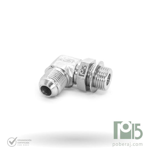 Codo 90º Rosca Macho UNF AS JIC 37º a Rosca Macho UNF para O’Ring con tuerca y Arandela Codigo D0505